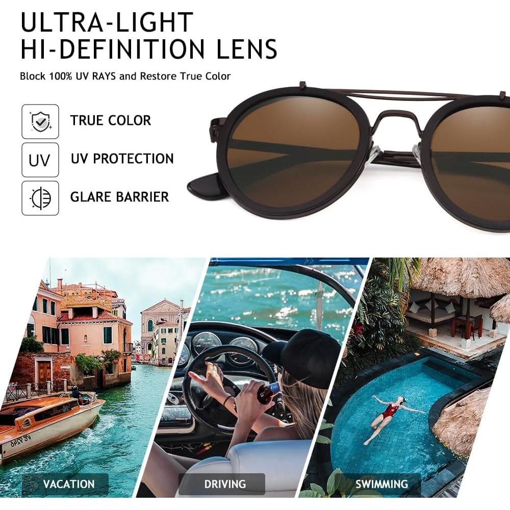 Gafas de sol polarizadas redondas metal vintage unisex