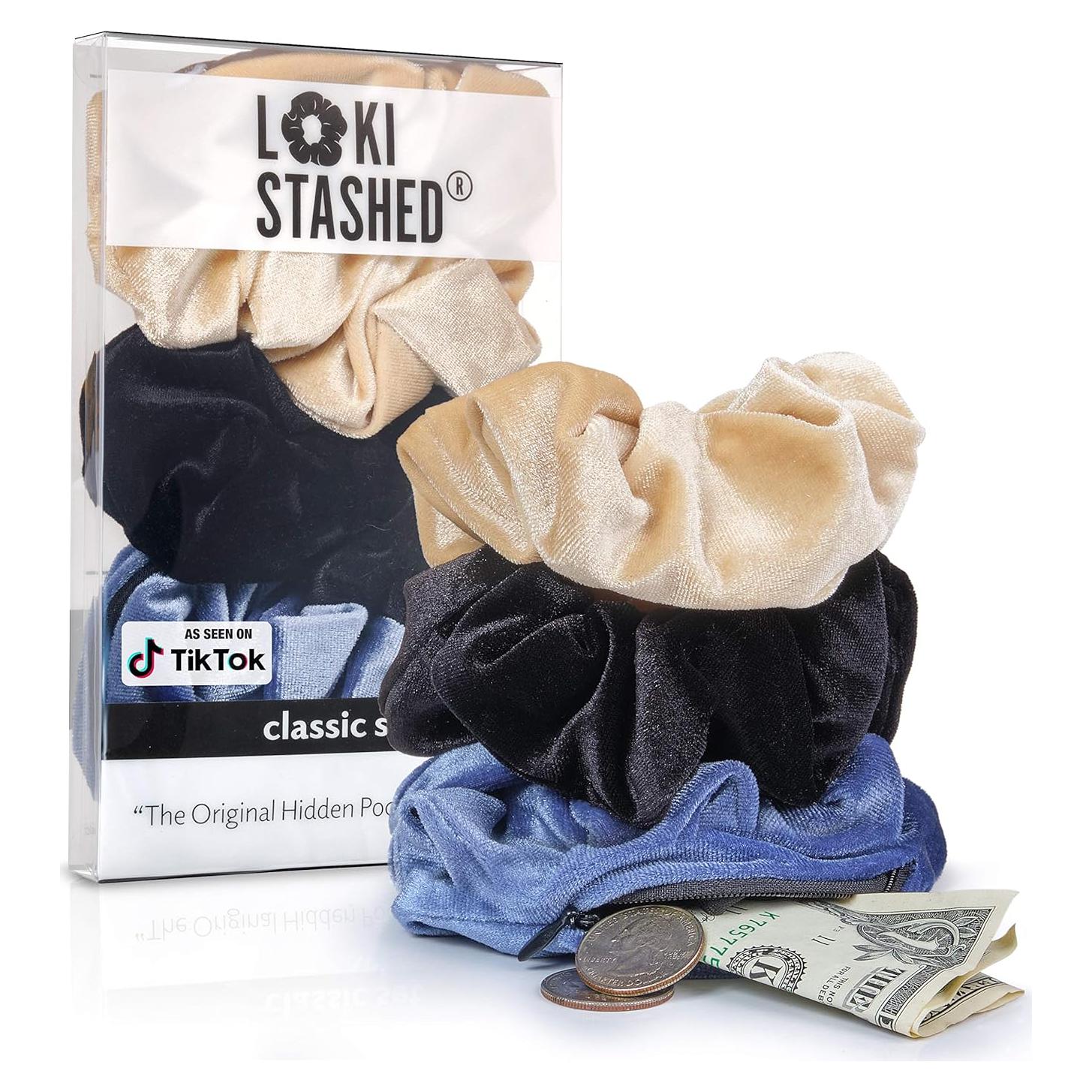 Paquete de 3 Scrunchies Terciopelo LokiStashed - Marino, Beige, Negro