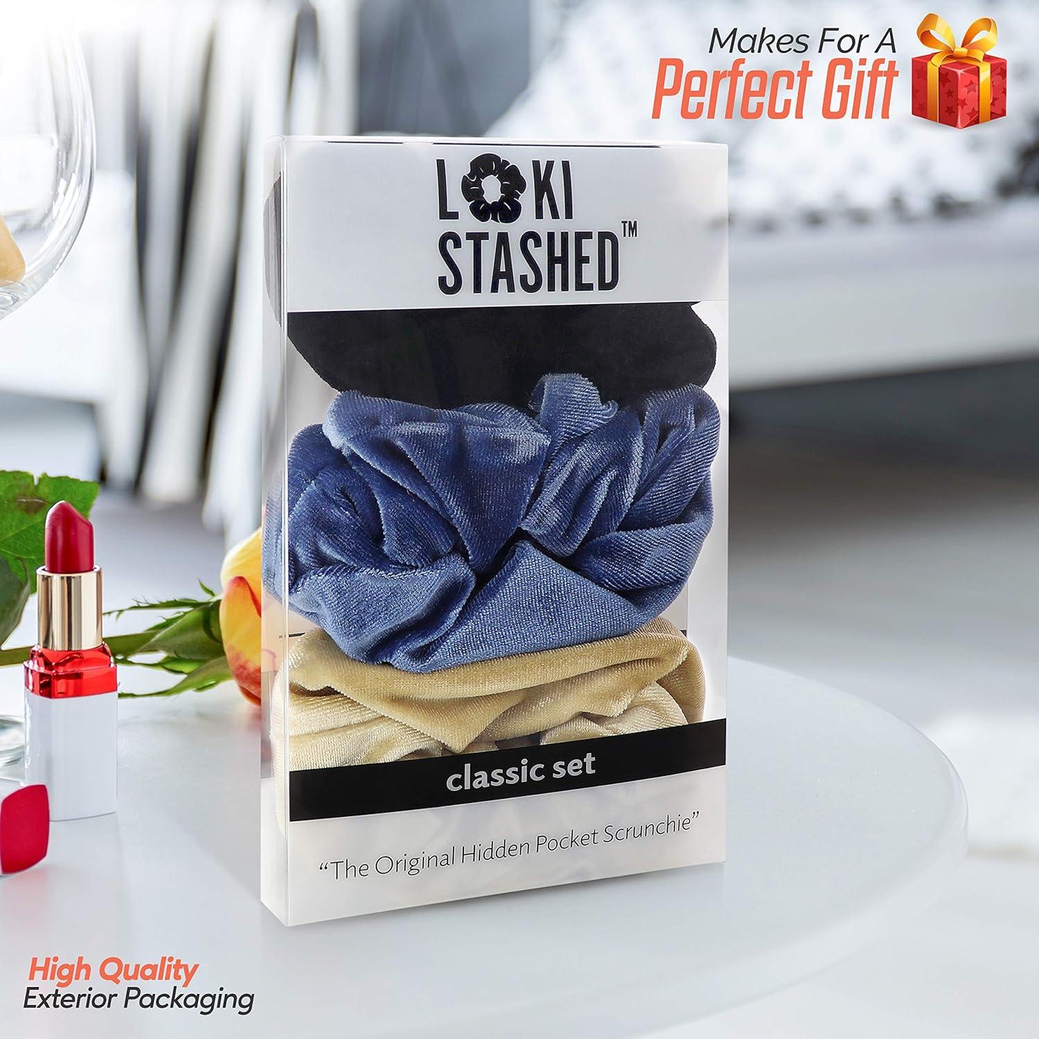 Paquete de 3 Scrunchies Terciopelo LokiStashed - Marino, Beige, Negro