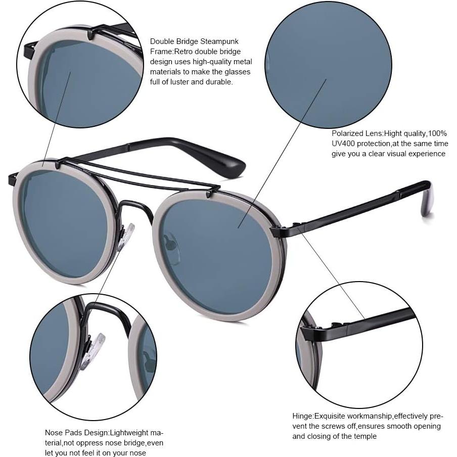 Gafas de sol polarizadas redondas metal vintage unisex