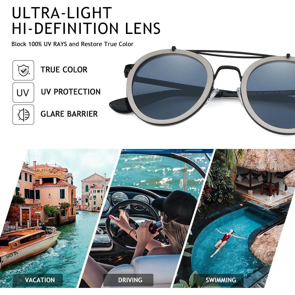 Gafas de sol polarizadas redondas metal vintage unisex