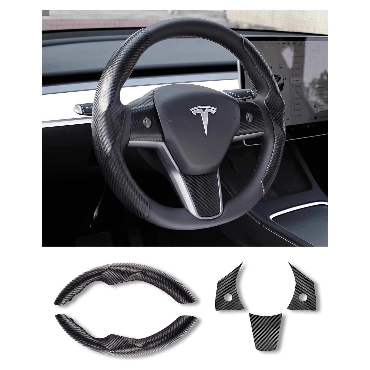 Cubierta de Volante Uxcer para Tesla Model 3/Y 2017-2024, Fibra de Carbono