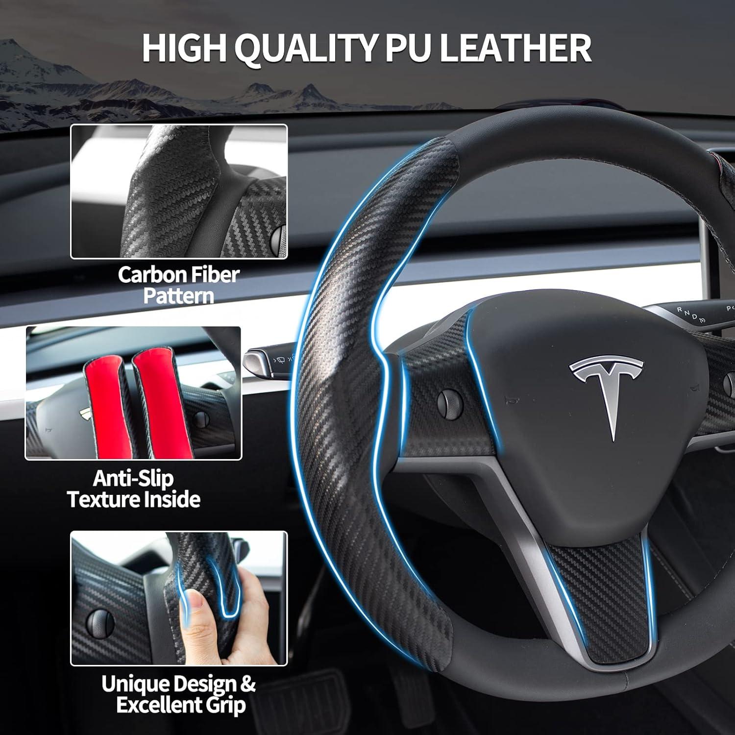 Cubierta de Volante Uxcer para Tesla Model 3/Y 2017-2024, Fibra de Carbono