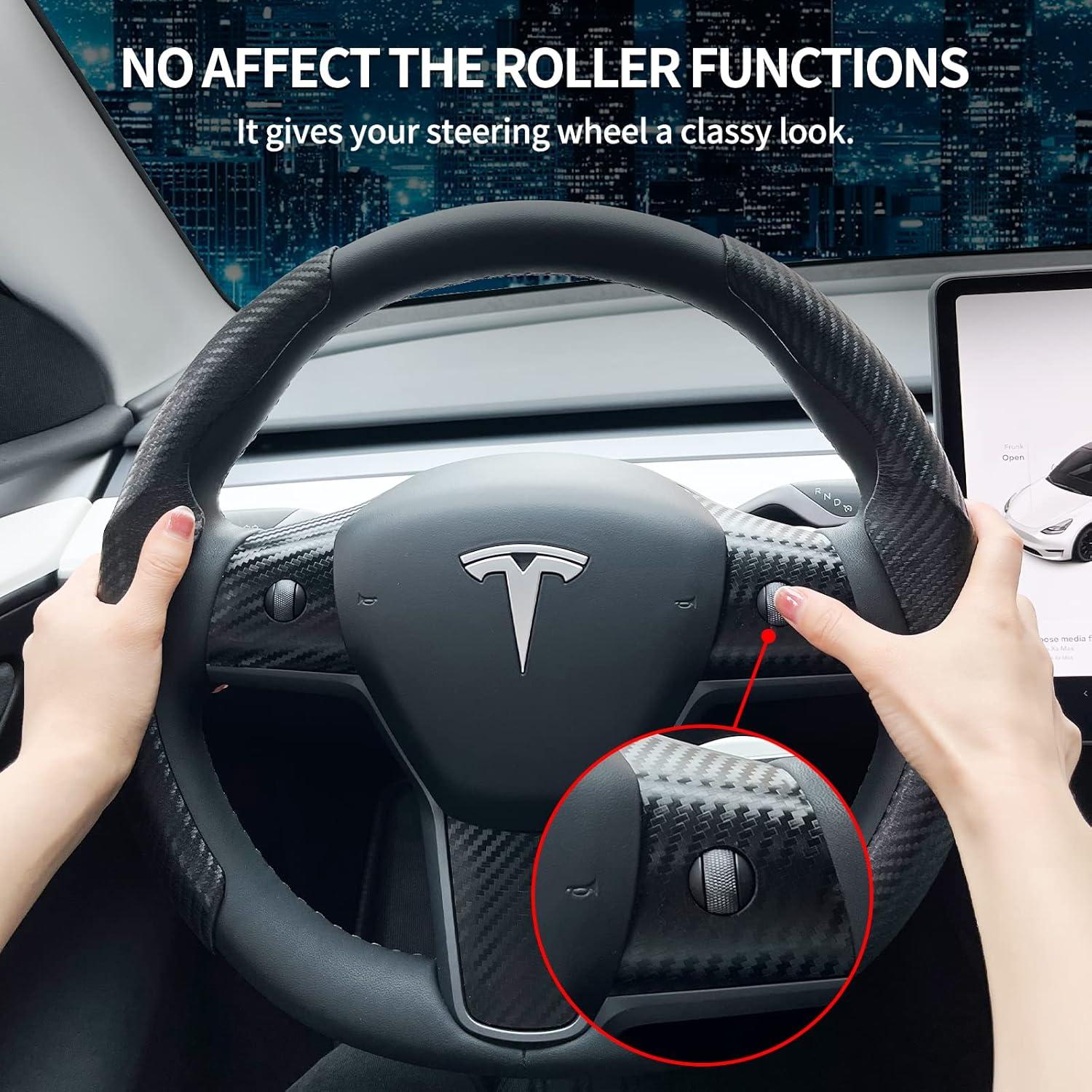 Cubierta de Volante Uxcer para Tesla Model 3/Y 2017-2024, Fibra de Carbono