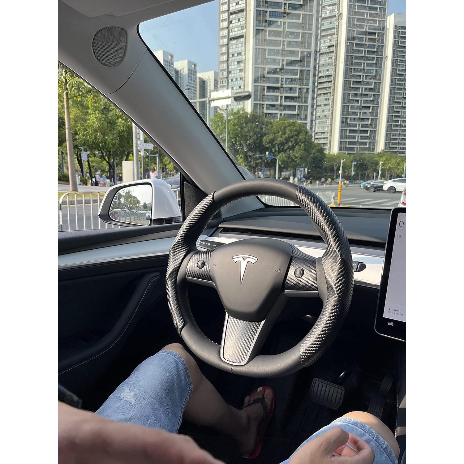 Cubierta de Volante Uxcer para Tesla Model 3/Y 2017-2024, Fibra de Carbono
