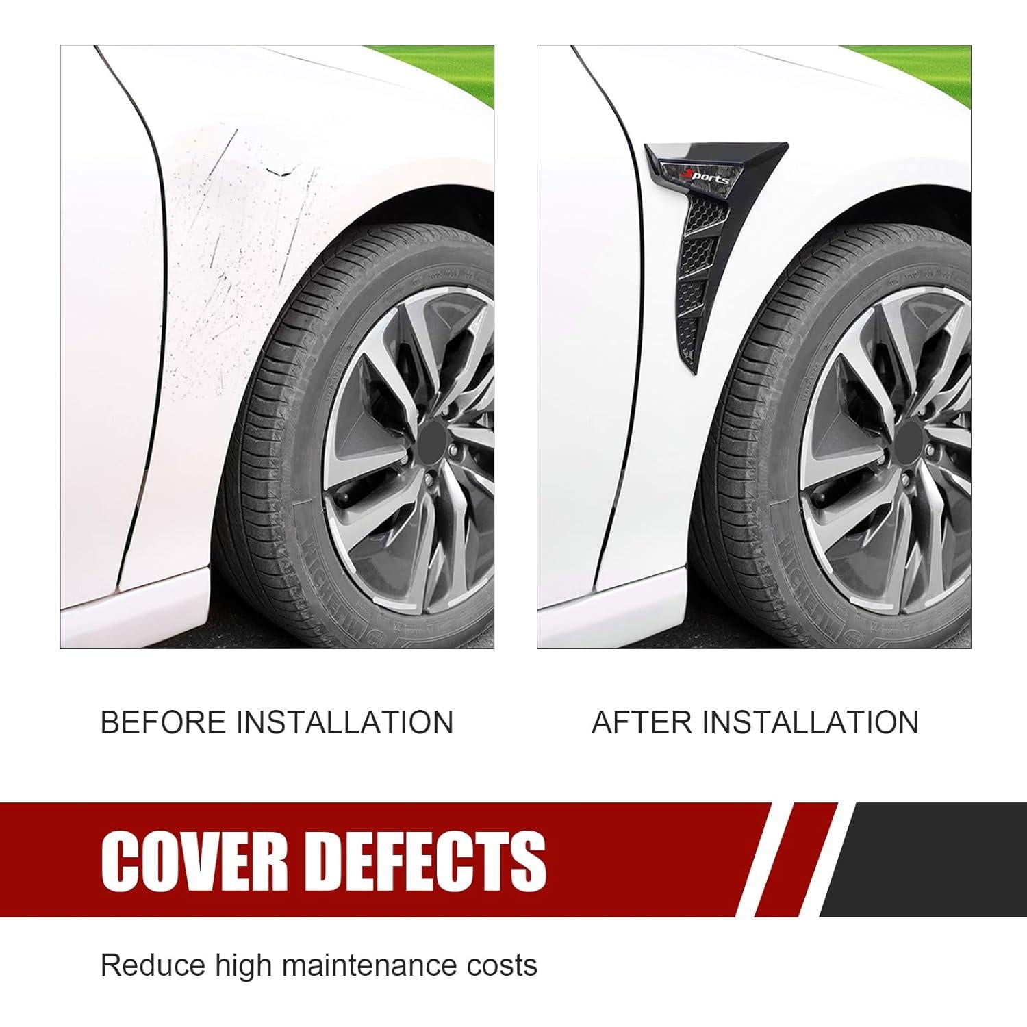 Calcomanías de Ventilación Lateral MOXRUQ 2PCS Negro