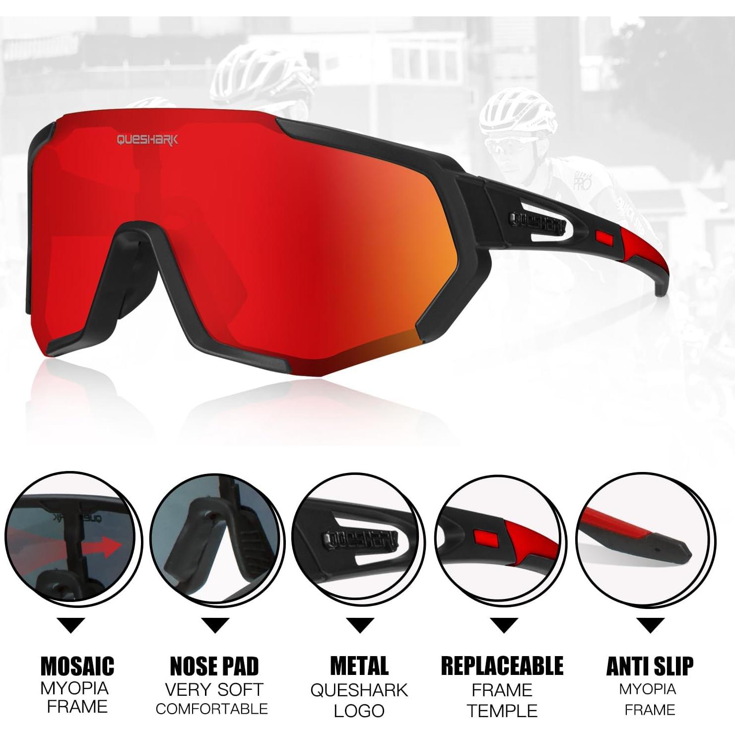 Gafas de Ciclismo Queshark con 3 Lentes Polarizadas UV400