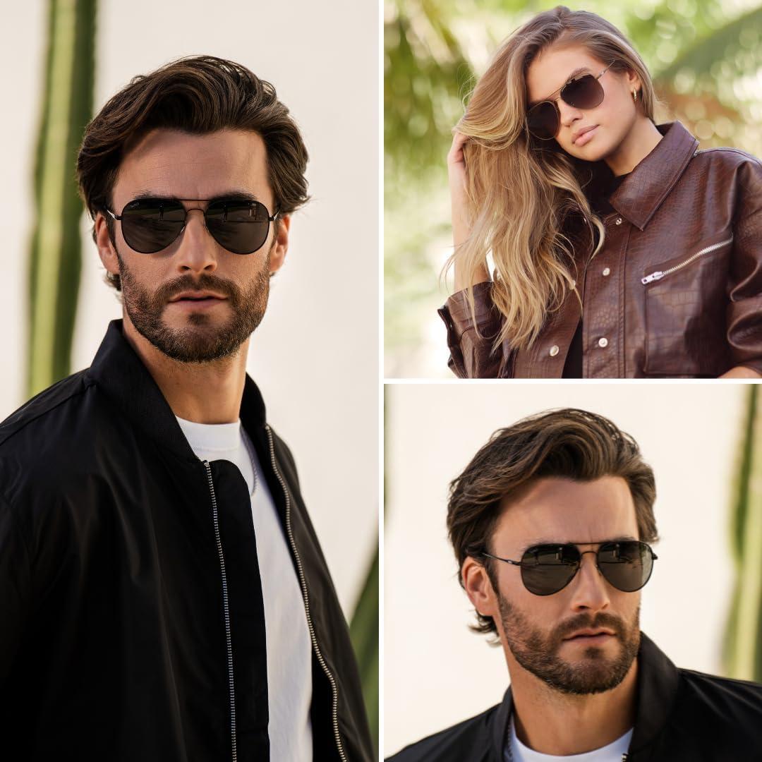 WearMe Pro - Gafas de sol aviador polarizadas negras