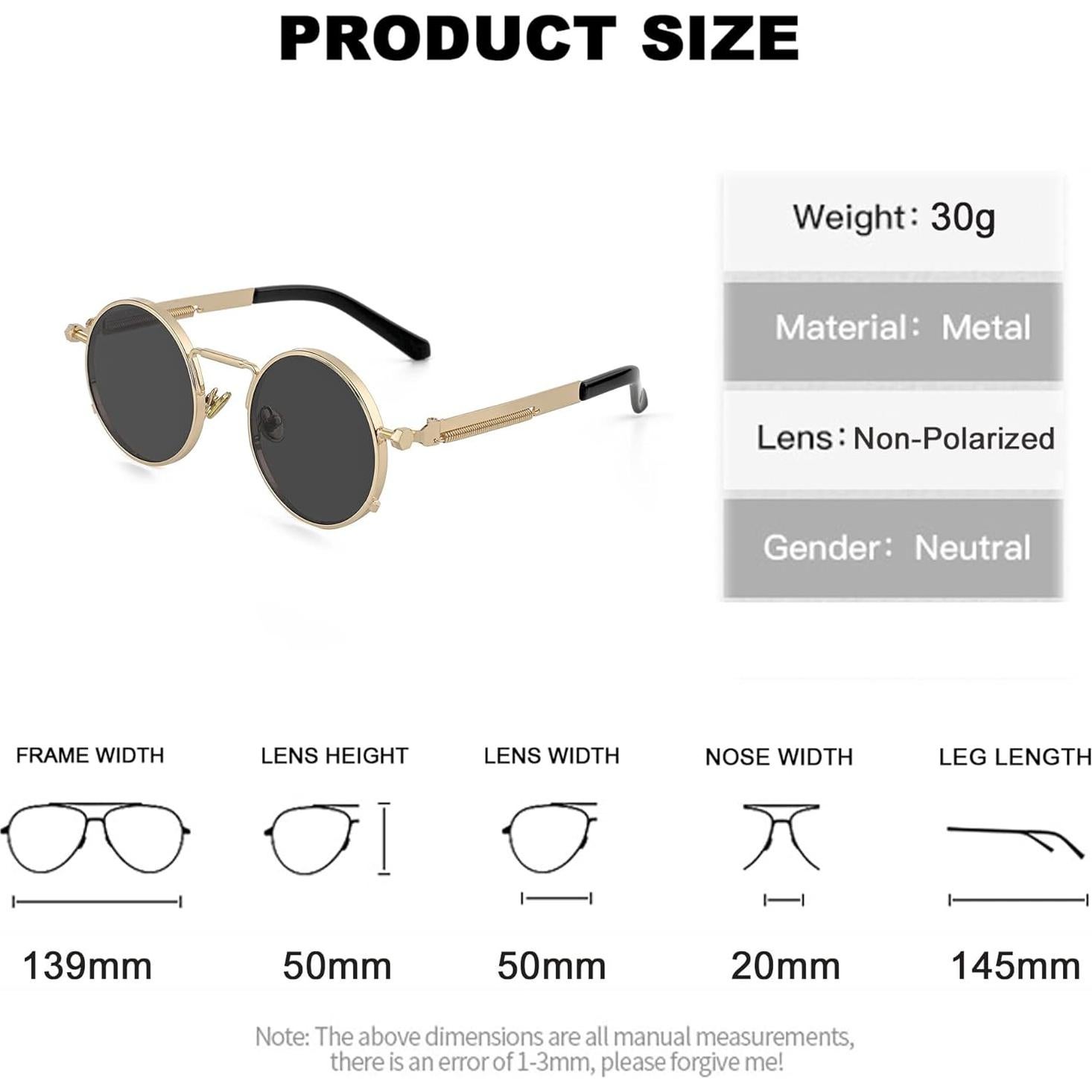 Gafas de sol redondas EYLRIM Eyl8478d 100% UV estilo Steampunk