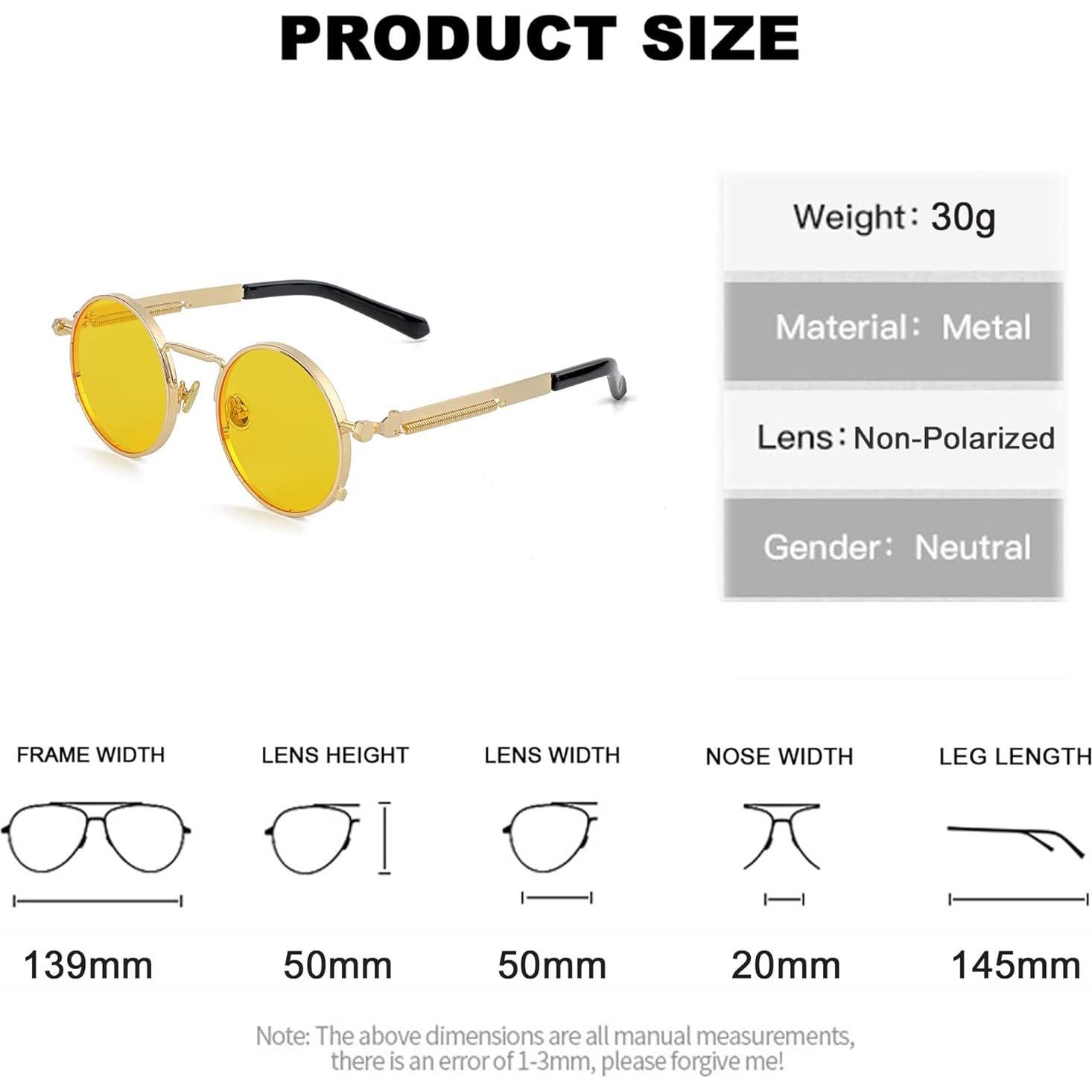 Gafas de sol redondas EYLRIM Eyl8478e 100% UV estilo Steampunk