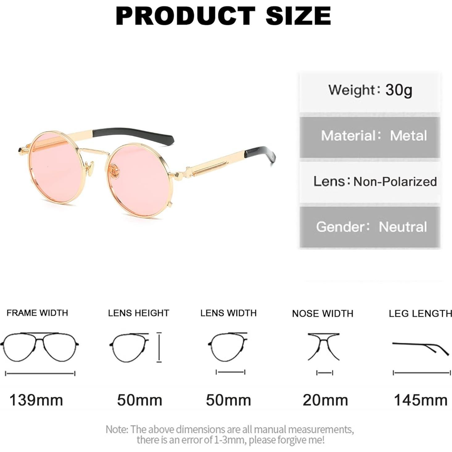 Gafas de sol redondas EYLRIM estilo retro 100% UV oro/rosa