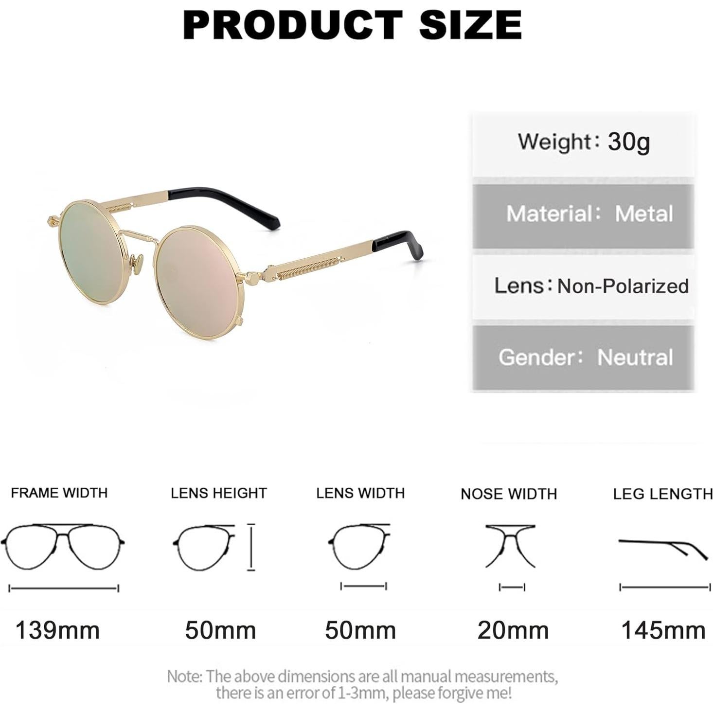 Gafas de sol redondas EYLRIM Eyl8478f 100% UV estilo Steampunk