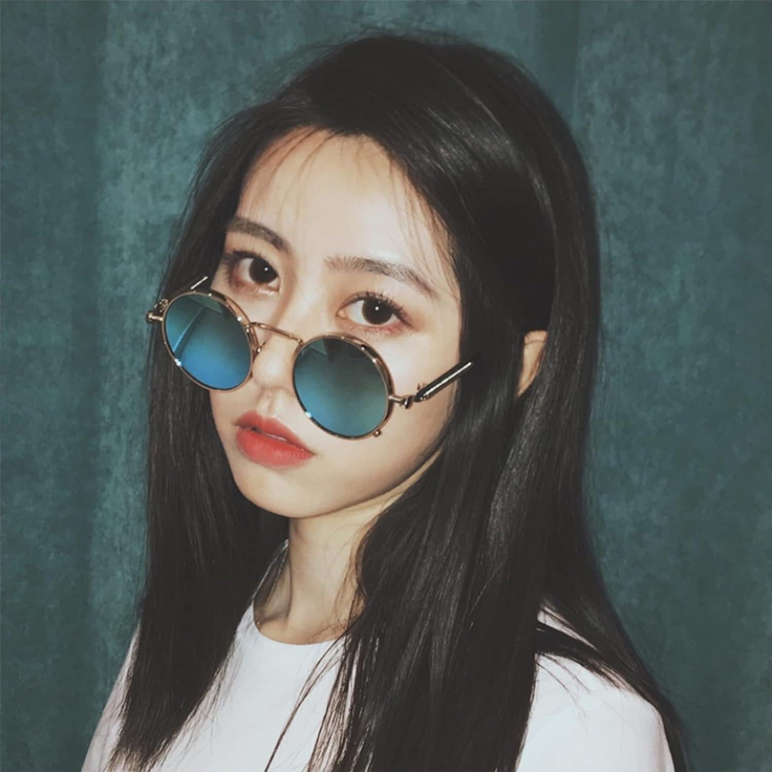 Gafas de sol redondas EYLRIM Steampunk UV 100% oro/rojo