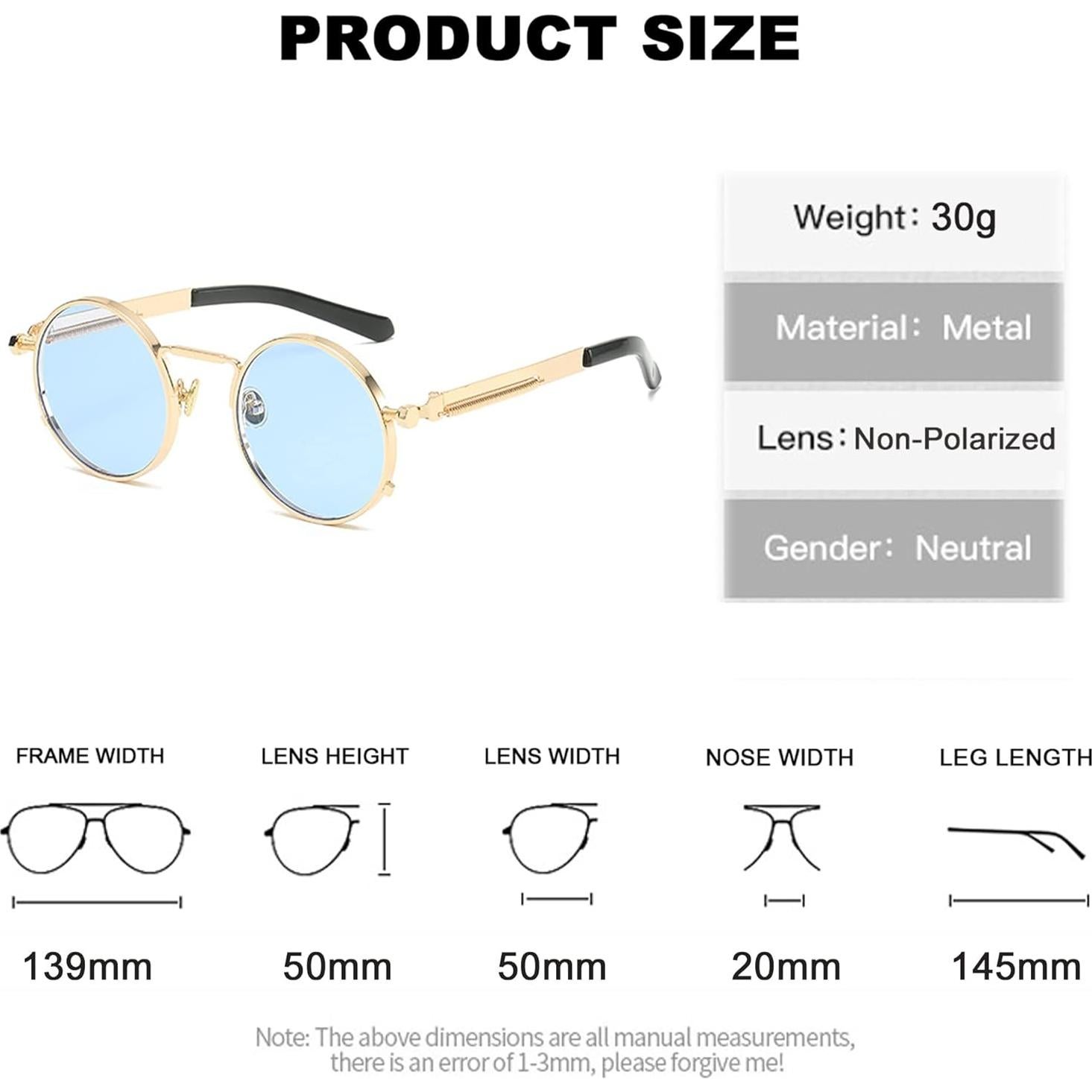 Gafas de sol redondas EYLRIM Steampunk UV 100% oro/rojo