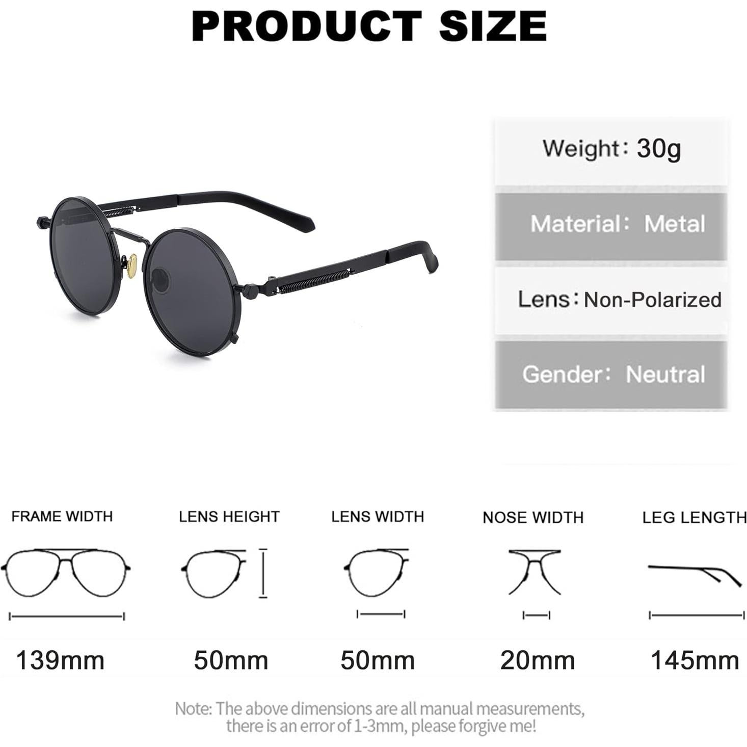 Gafas de sol redondas EYLRIM Eyl8478c 100% UV estilo Steampunk