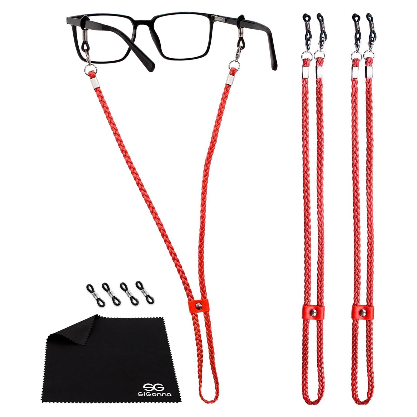 Cadena de Gafas SIGONNA de Cuero ECO Rojo - Ajustable