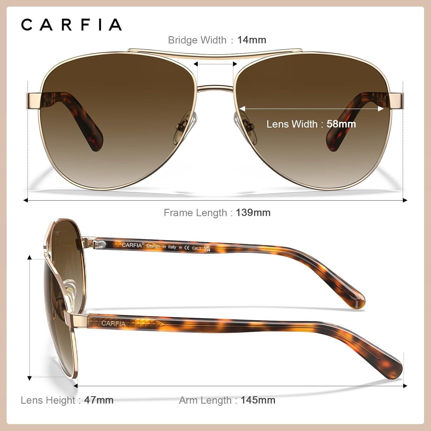 Gafas de sol polarizadas Carfia CA3216 para mujeres UV 58mm