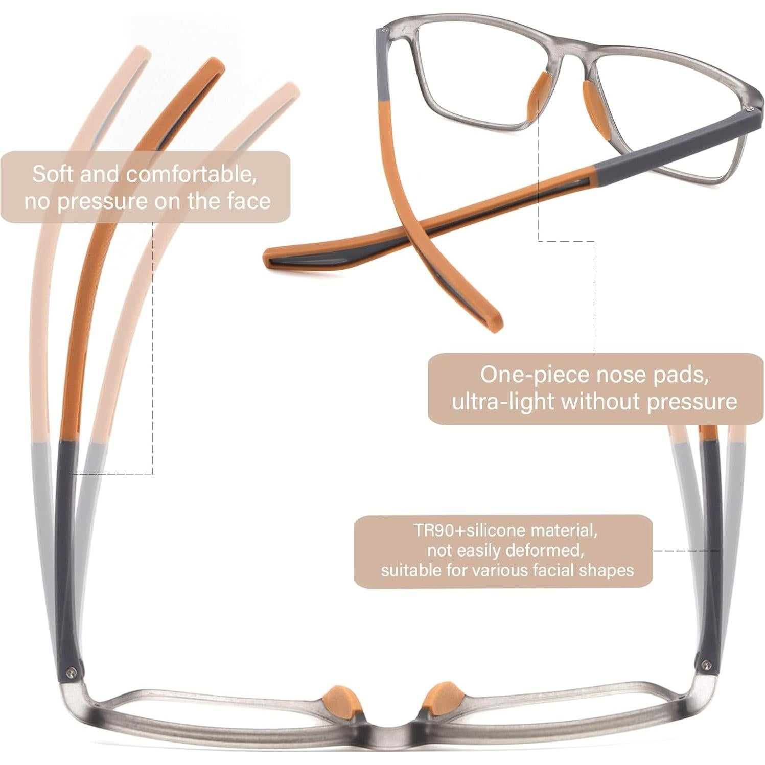 Gafas de lectura deportivas TR90 con bloqueo luz azul 2.25x