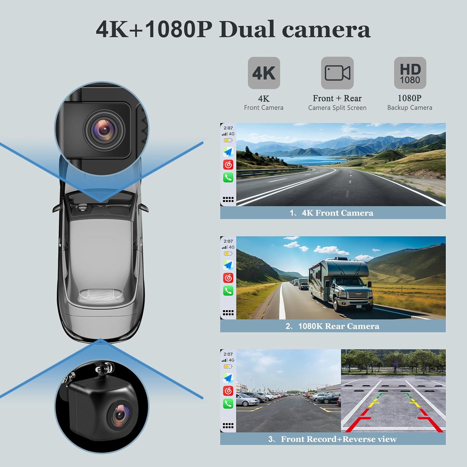 Pantalla Portátil Inalámbrica HAOKEO 10.26" HD CarPlay GPS