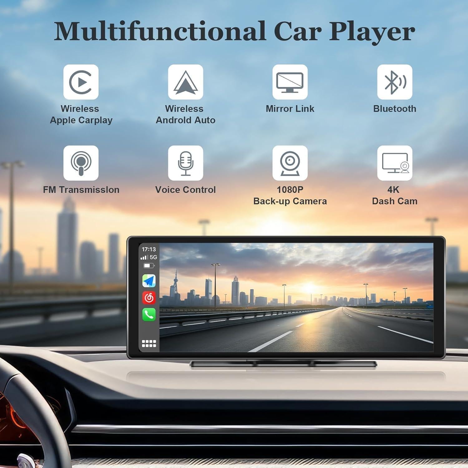Pantalla Portátil Inalámbrica HAOKEO 10.26" HD CarPlay GPS