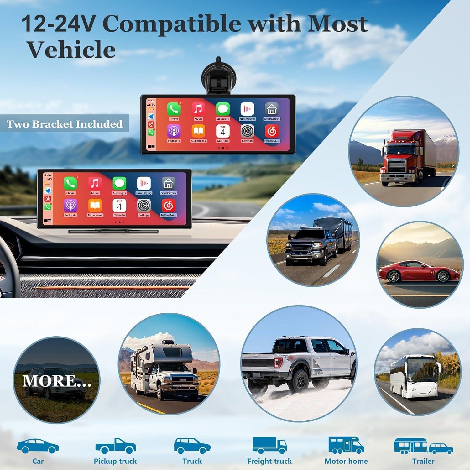 Pantalla Portátil Inalámbrica HAOKEO 10.26" HD CarPlay GPS