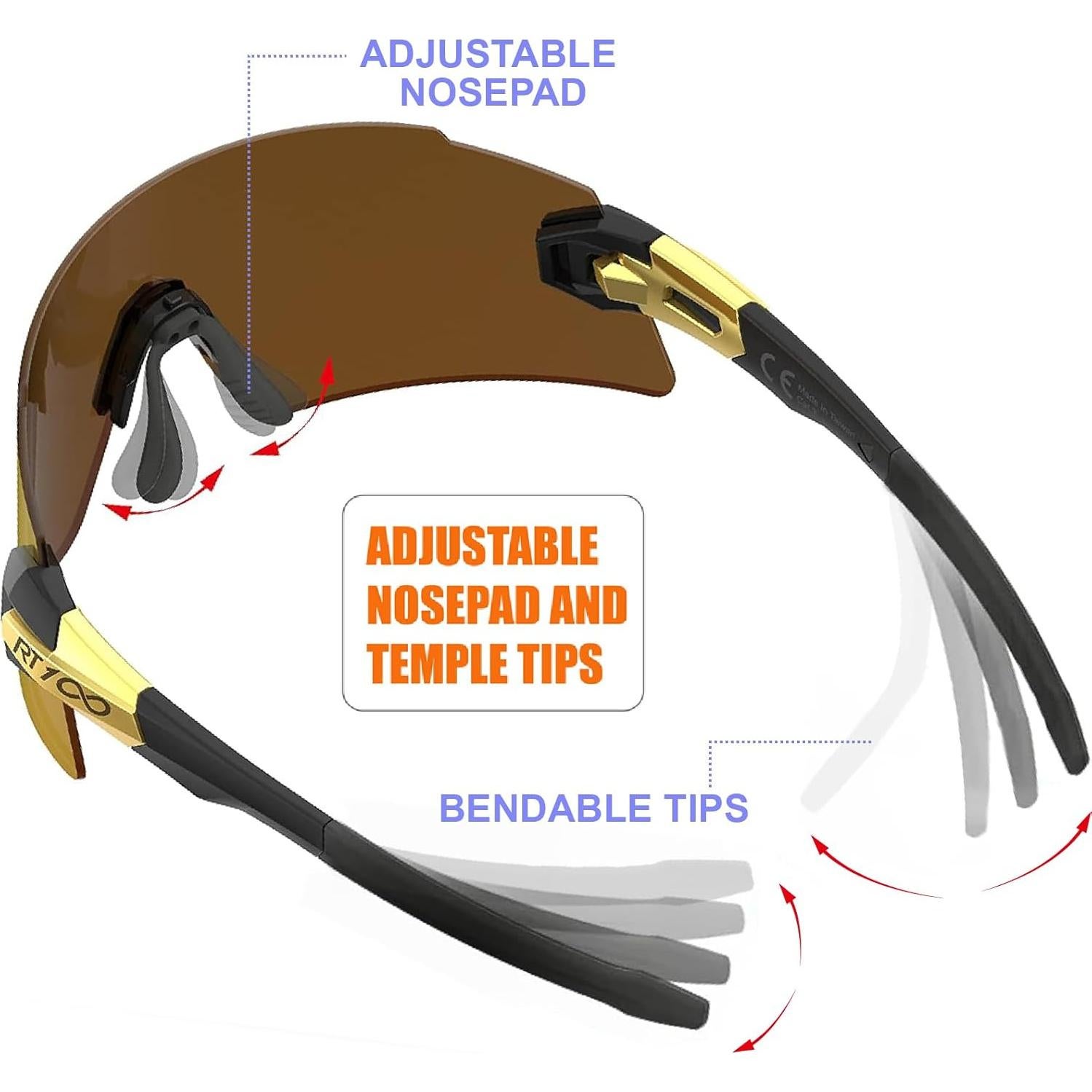 Gafas de Sol RT100 para Ciclismo Sin Marco Doradas