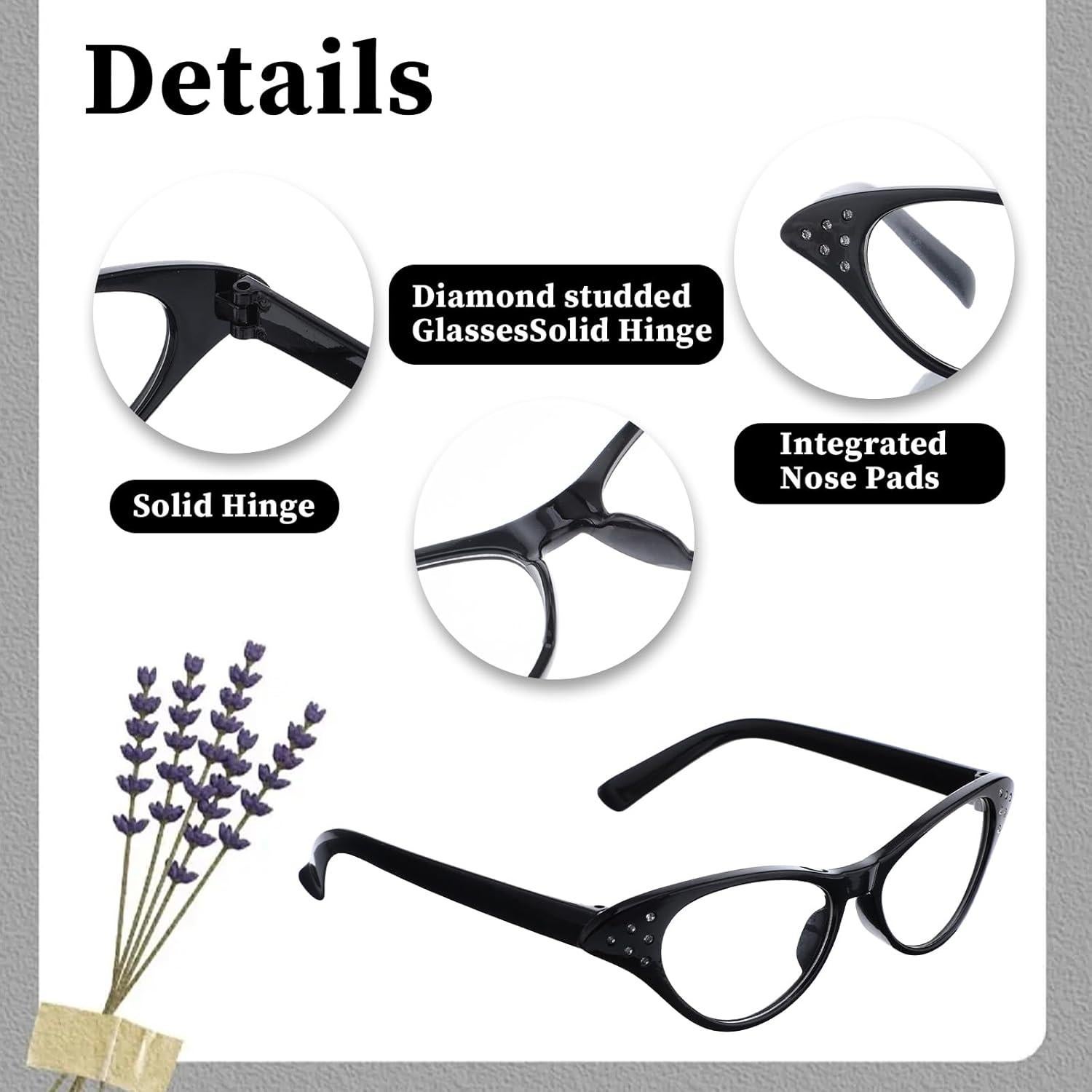 Gafas de Ojo de Gato JJUNW 4 Pcs con Rhinestones