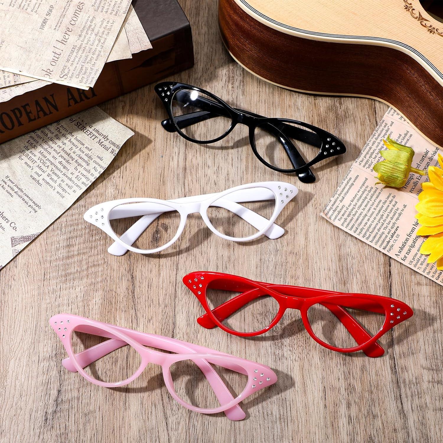 Gafas de Ojo de Gato JJUNW 4 Pcs con Rhinestones