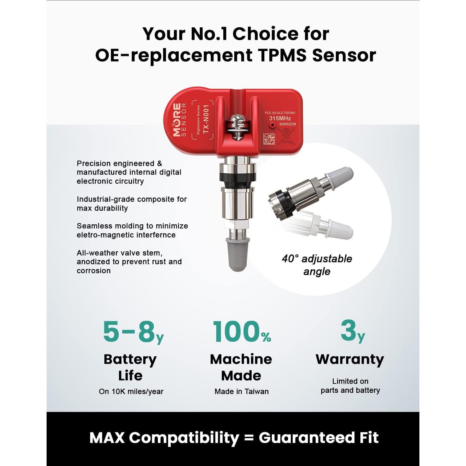 Sensor de Presión de Neumáticos TPMS MORESENSOR 315MHz - 4 Unidades