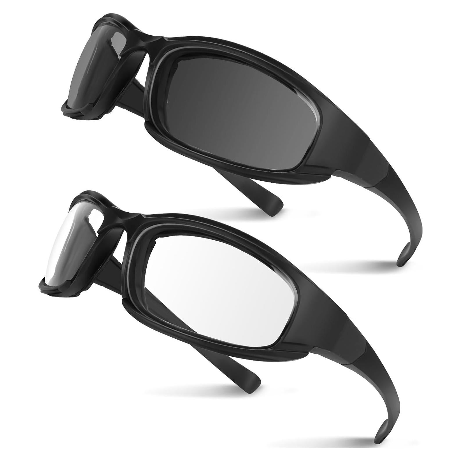 Gafas de Motocicleta UV400 2PCS Protección HD Negro Claro