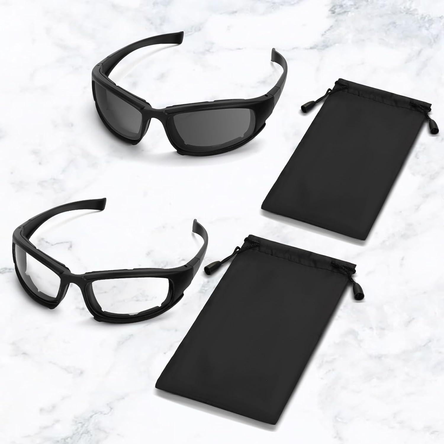 Gafas de Motocicleta UV400 2PCS Protección HD Negro Claro