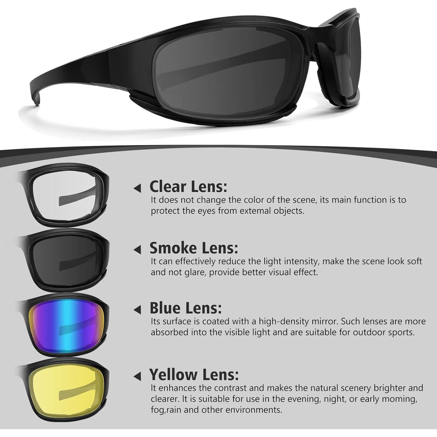 Gafas de Motocicleta UV400 2PCS Protección HD Negro Claro