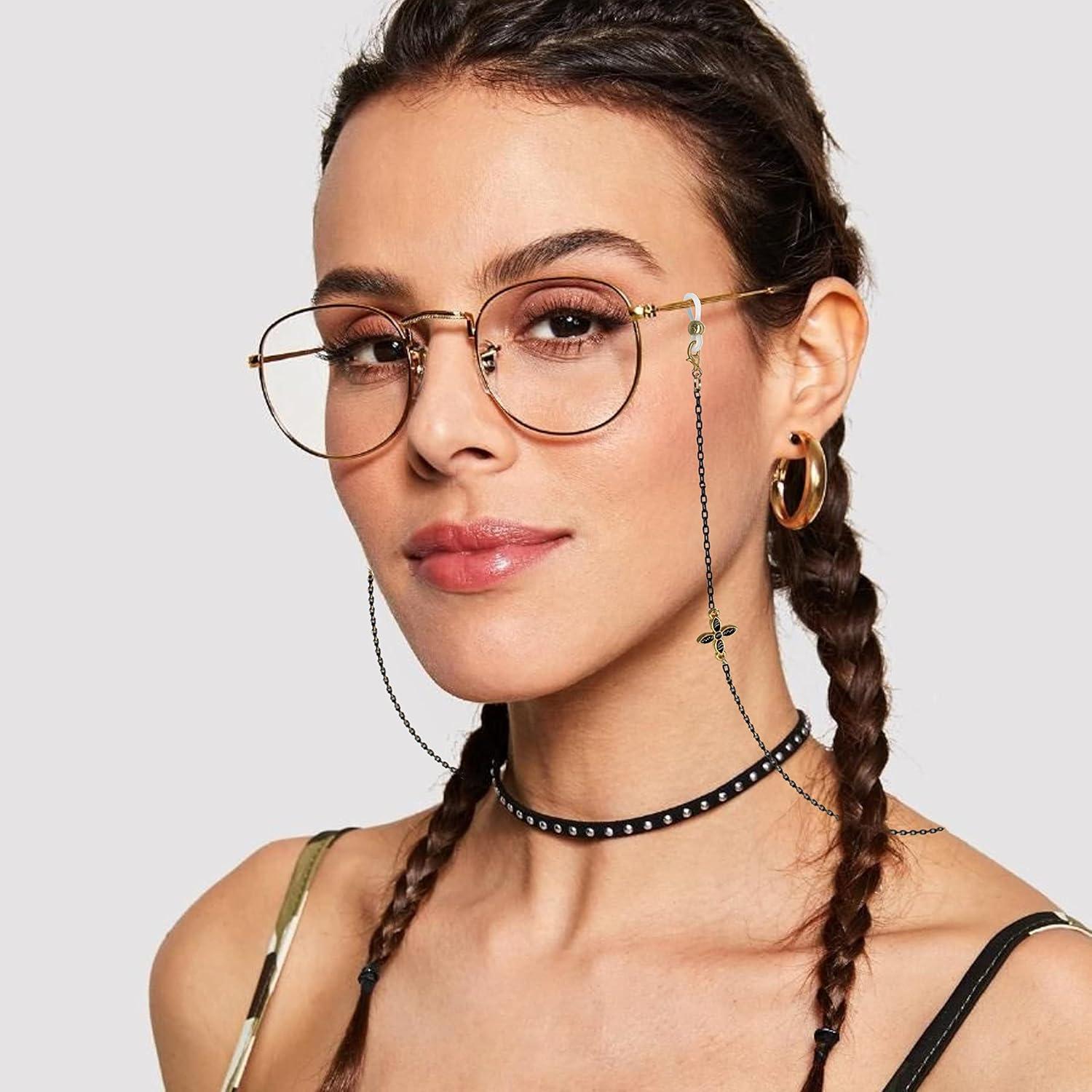 Cadena para Gafas Flor Negra - Soporte Elegante Mujer
