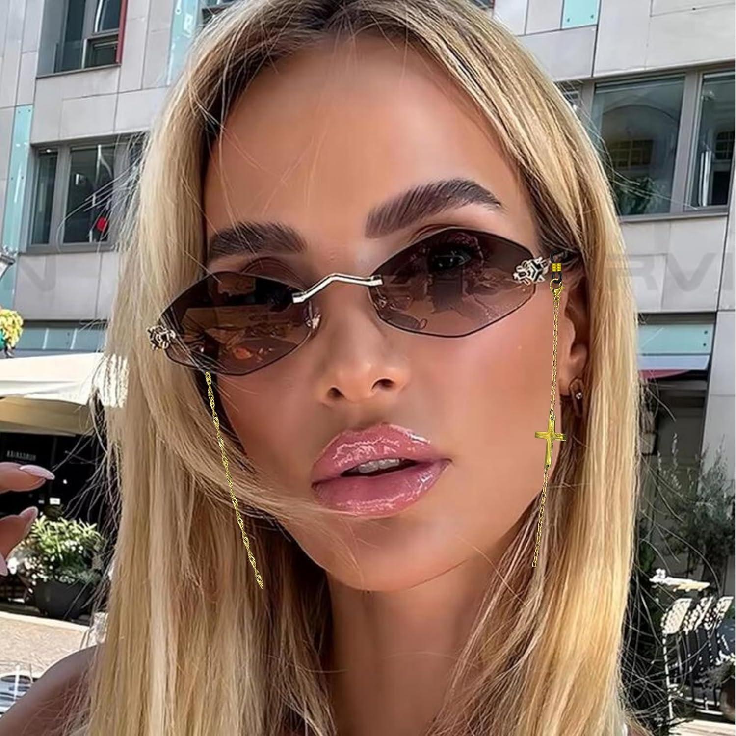 Cadena de Gafas Elegante 18k Oro para Mujeres Cruz