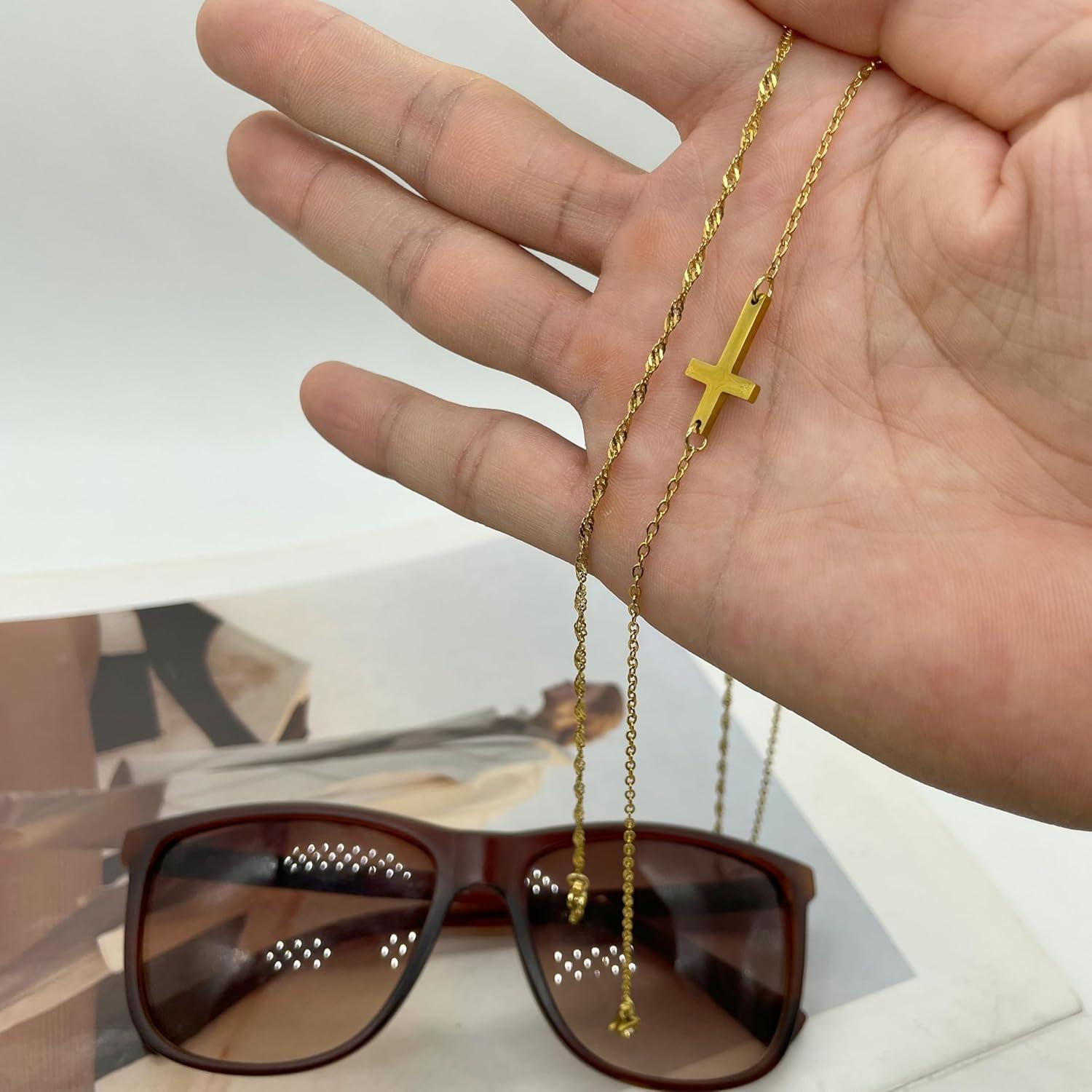 Cadena de Gafas Elegante 18k Oro para Mujeres Cruz