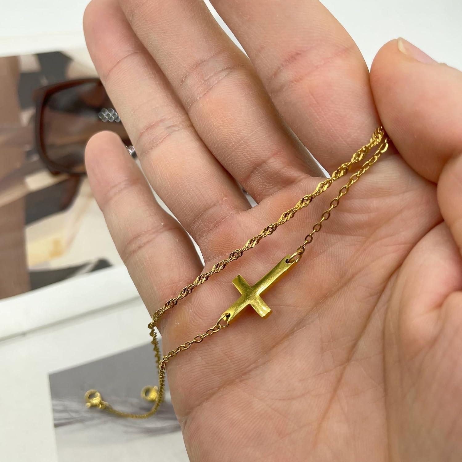 Cadena de Gafas Elegante 18k Oro para Mujeres Cruz