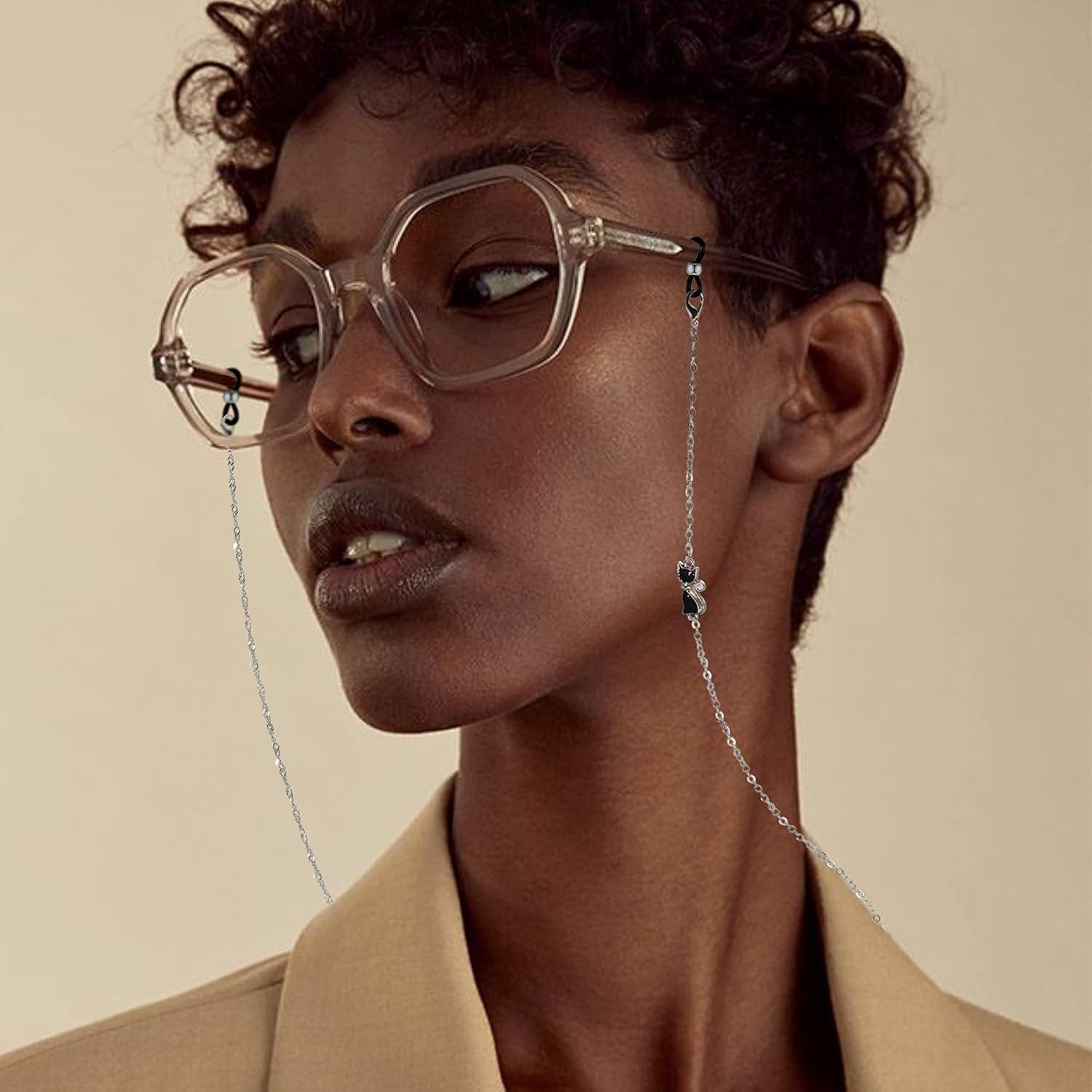 Cadena de Gafas Elegante 14k para Mujeres - Gato Plateado