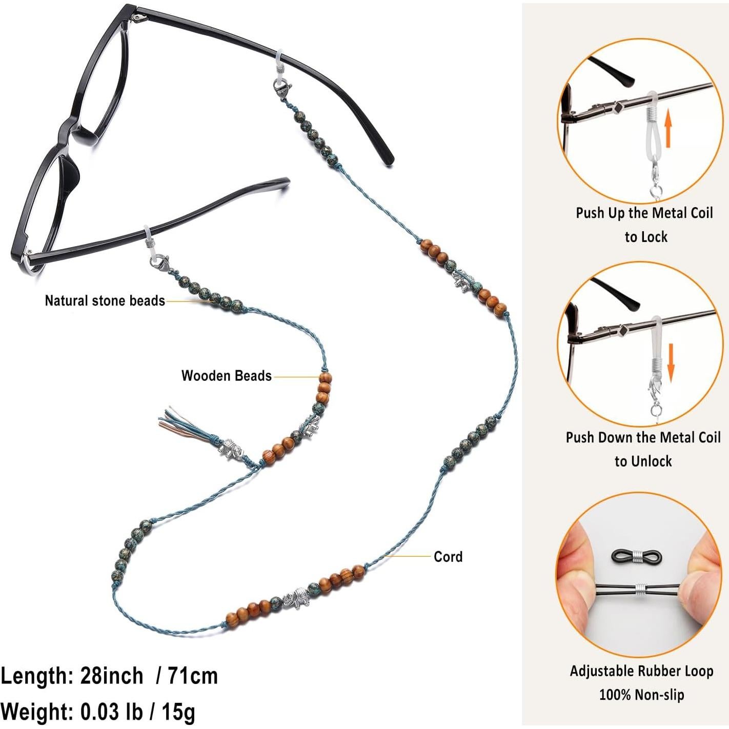 Cadena para Gafas de Sol Mujer EC-Tassels Bicolor con Borlas