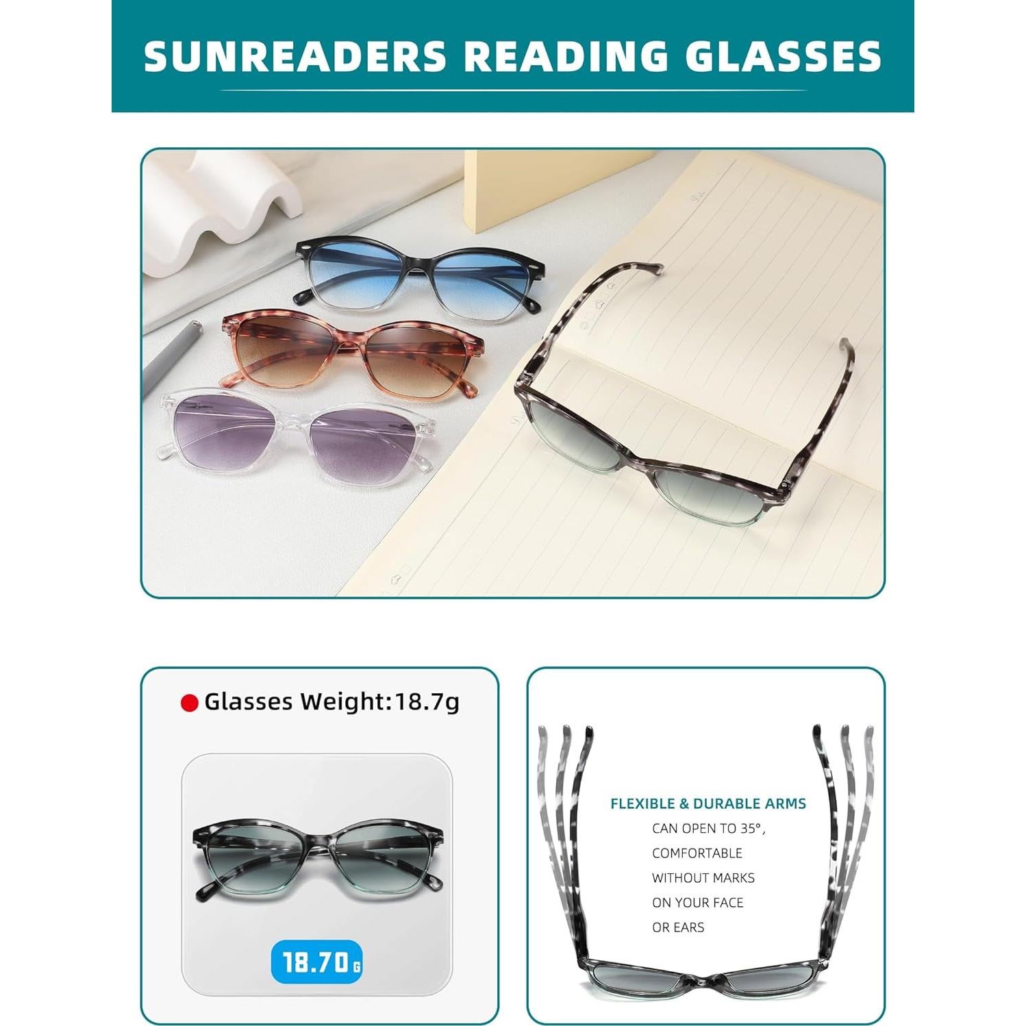 Gafas de Lectura MODFANS 4 Paquetes 2.25x UV Bloqueo