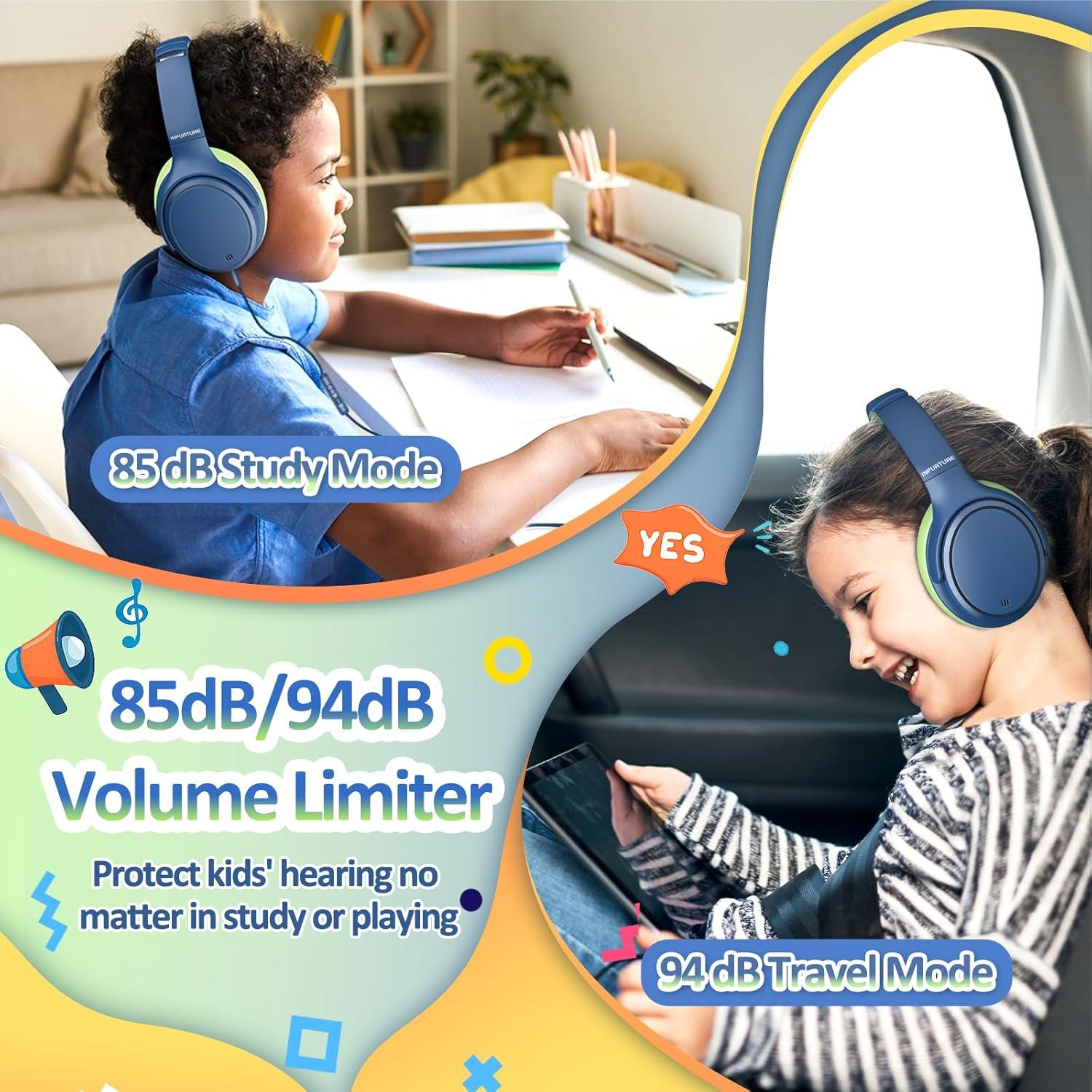 INFURTURE USB C Headphones Kid with Mic, Active Noise Cancelling Kids Headphones, 85/94dB Safe Volume Limit, Over Ear Headsets, Boys Girls Wired Headset for School/Travel, for Kids
