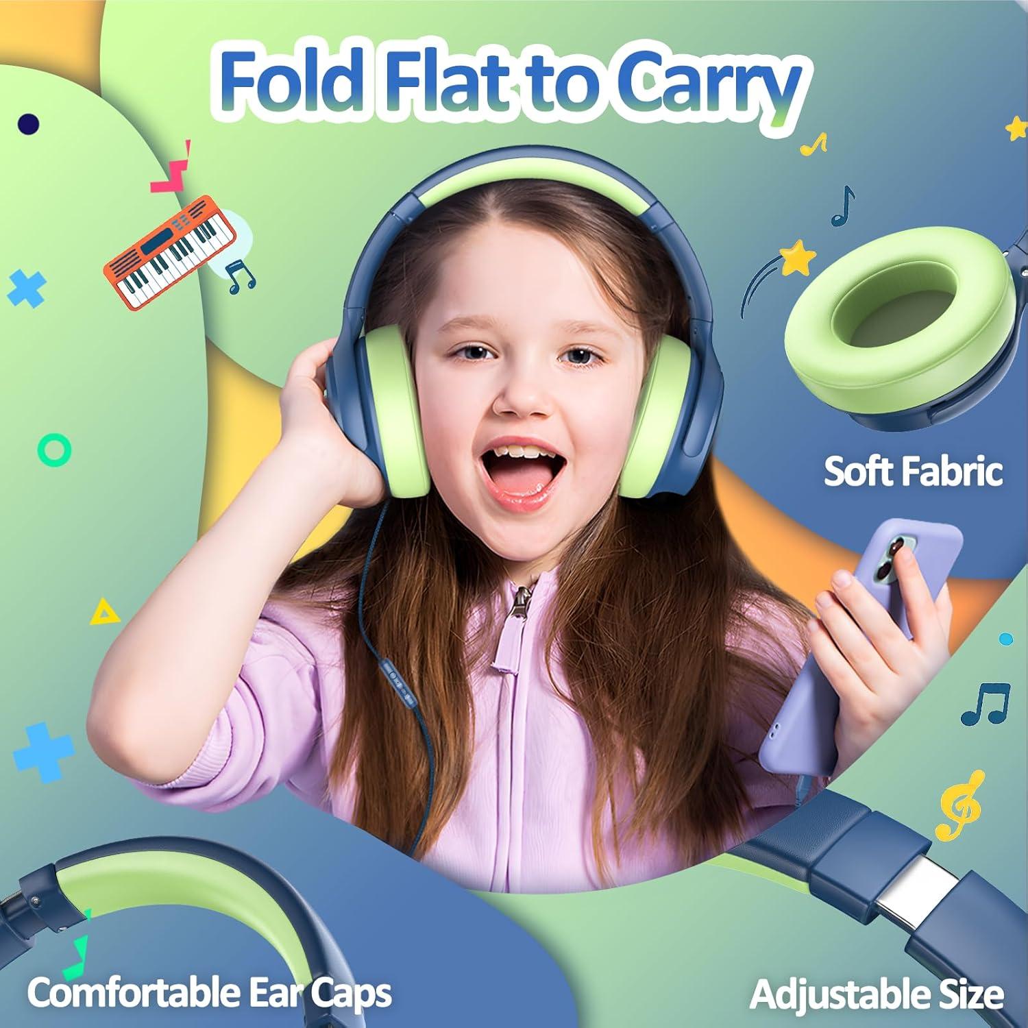 INFURTURE USB C Headphones Kid with Mic, Active Noise Cancelling Kids Headphones, 85/94dB Safe Volume Limit, Over Ear Headsets, Boys Girls Wired Headset for School/Travel, for Kids