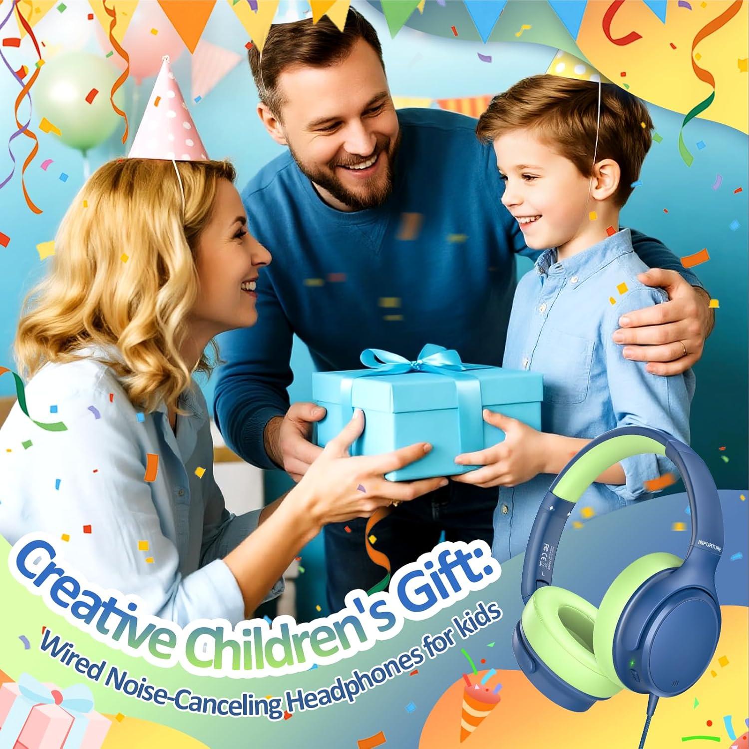 INFURTURE USB C Headphones Kid with Mic, Active Noise Cancelling Kids Headphones, 85/94dB Safe Volume Limit, Over Ear Headsets, Boys Girls Wired Headset for School/Travel, for Kids