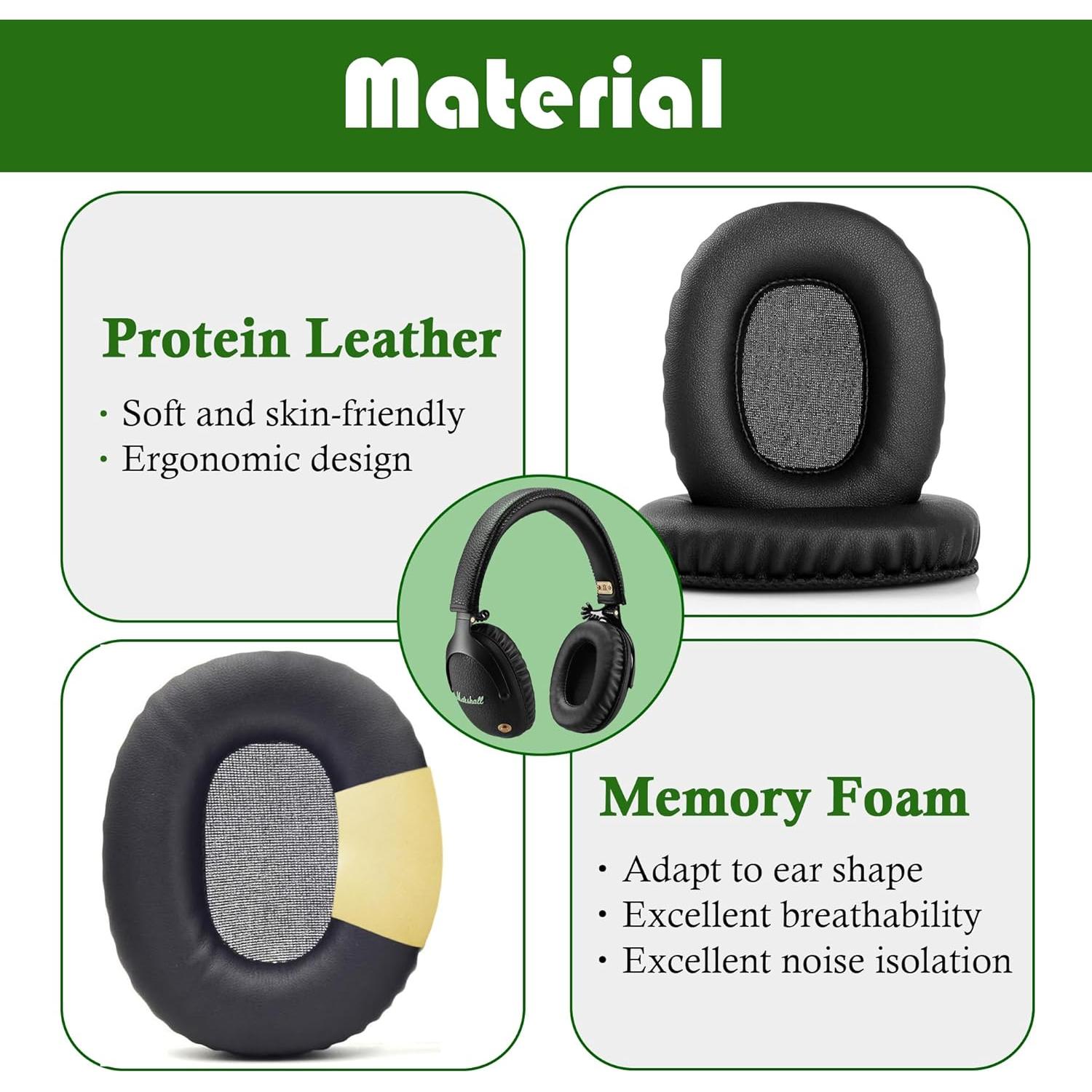 Monitor Over-Ear Earpads Replacement Cushion Compatible with Marshall Monitor Over Ear Stereo Headphones Ear Pads with Protein Leather