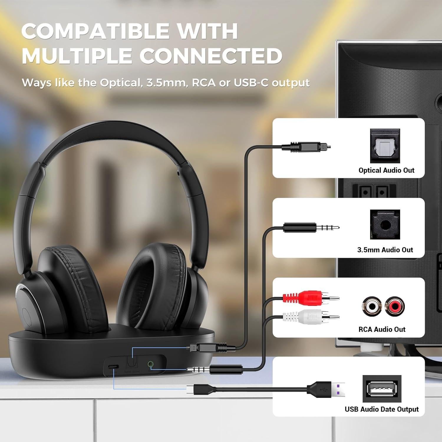 Auriculares Inalámbricos ROSIDA M98A para TV, Bluetooth 5.0, 20h