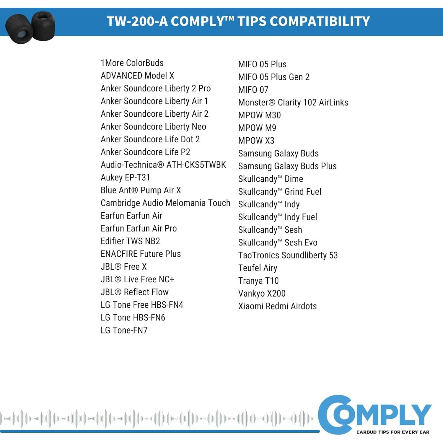 Puntas de Auriculares Comply TW-200-A para Anker y JBL - 3 Pares