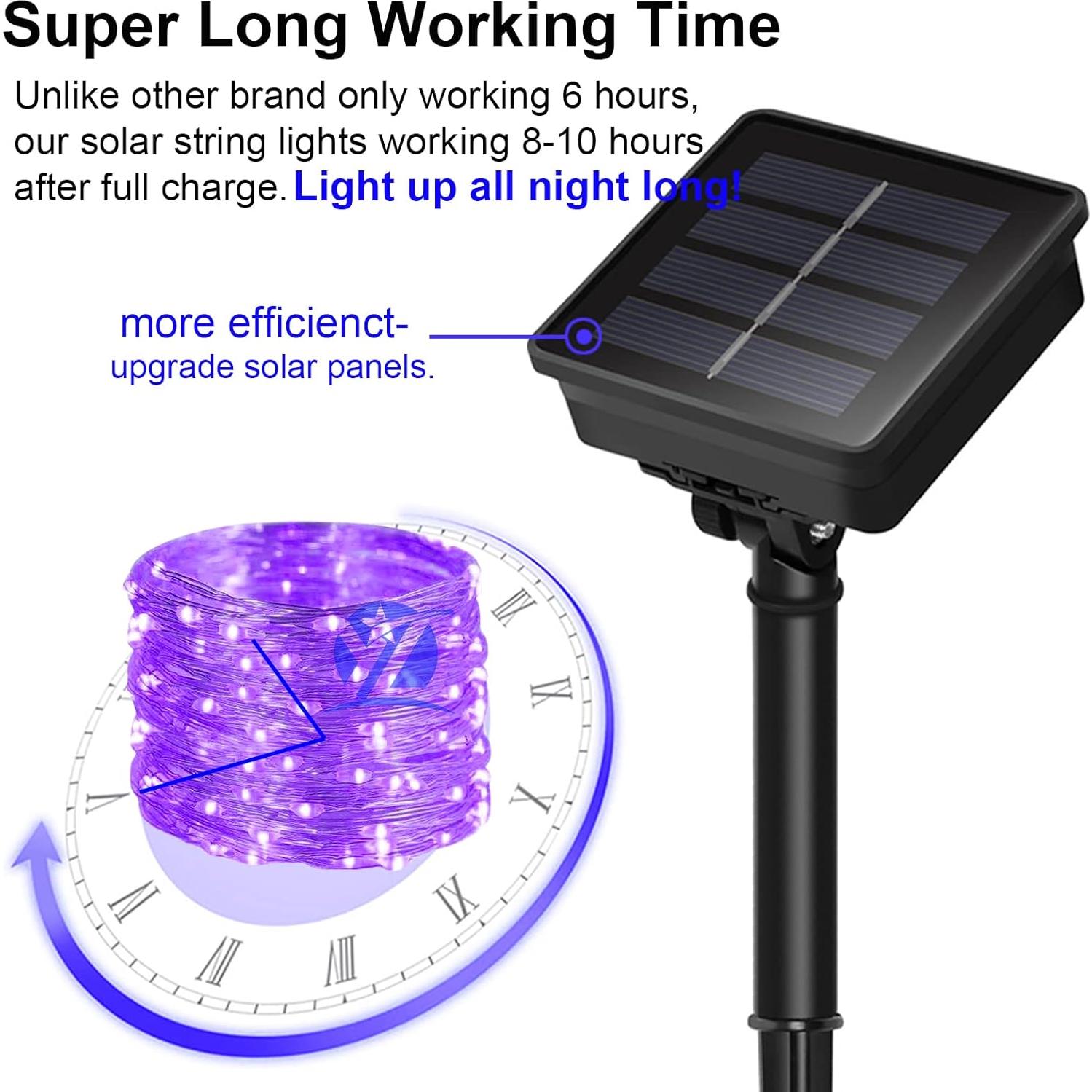 Luces de Cuerda Solares YAOZHOU 200 LED Moradas 8 Modos