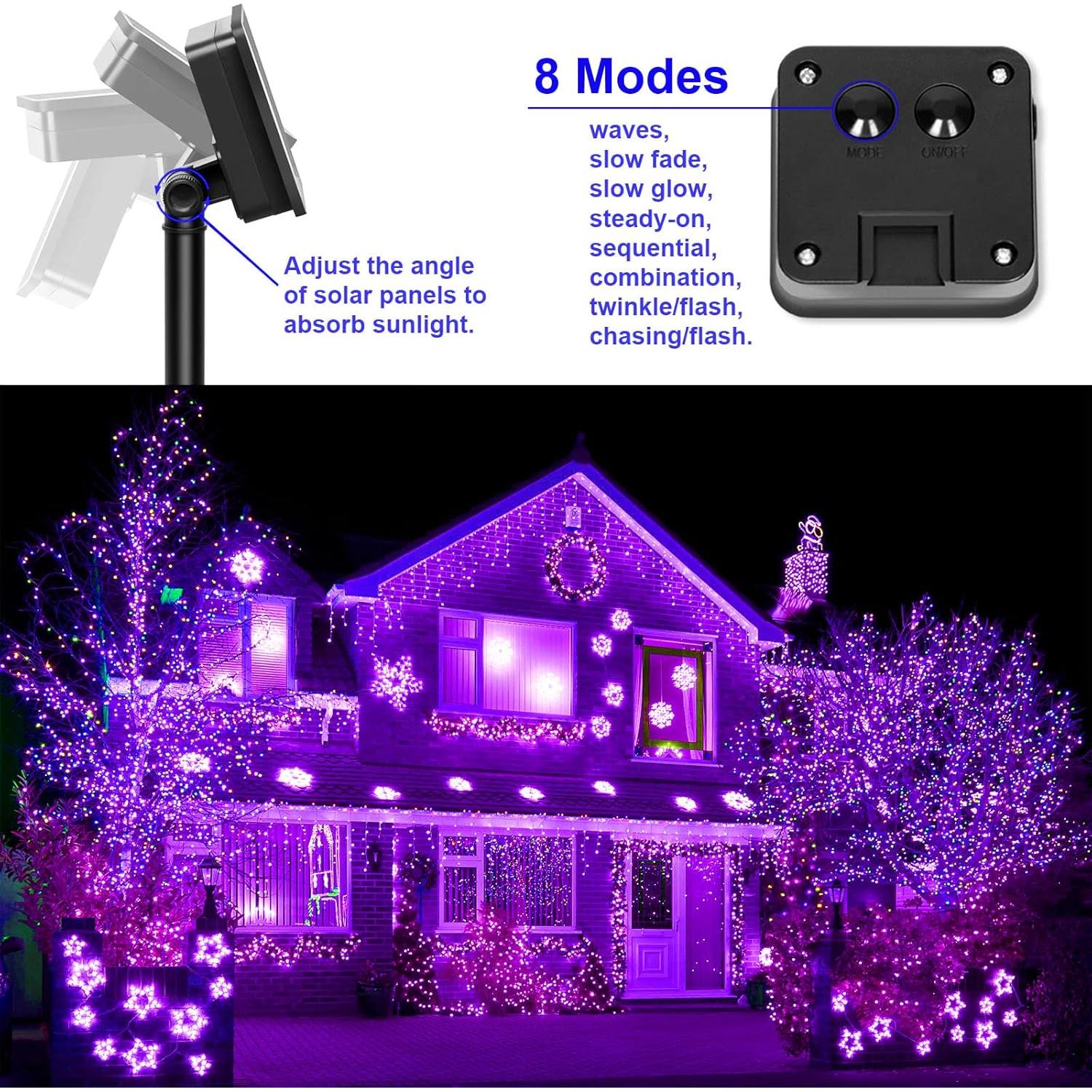 Luces de Cuerda Solares YAOZHOU 200 LED Moradas 8 Modos