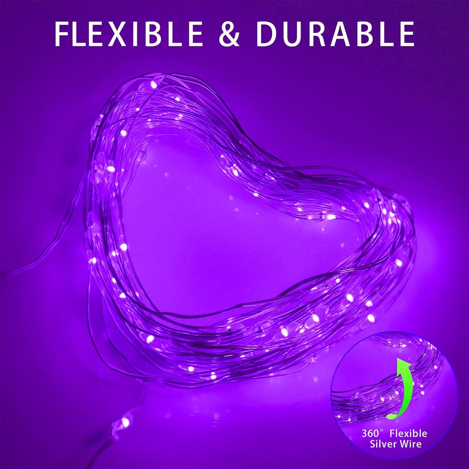 Luces de Cuerda Solares YAOZHOU 200 LED Moradas 8 Modos