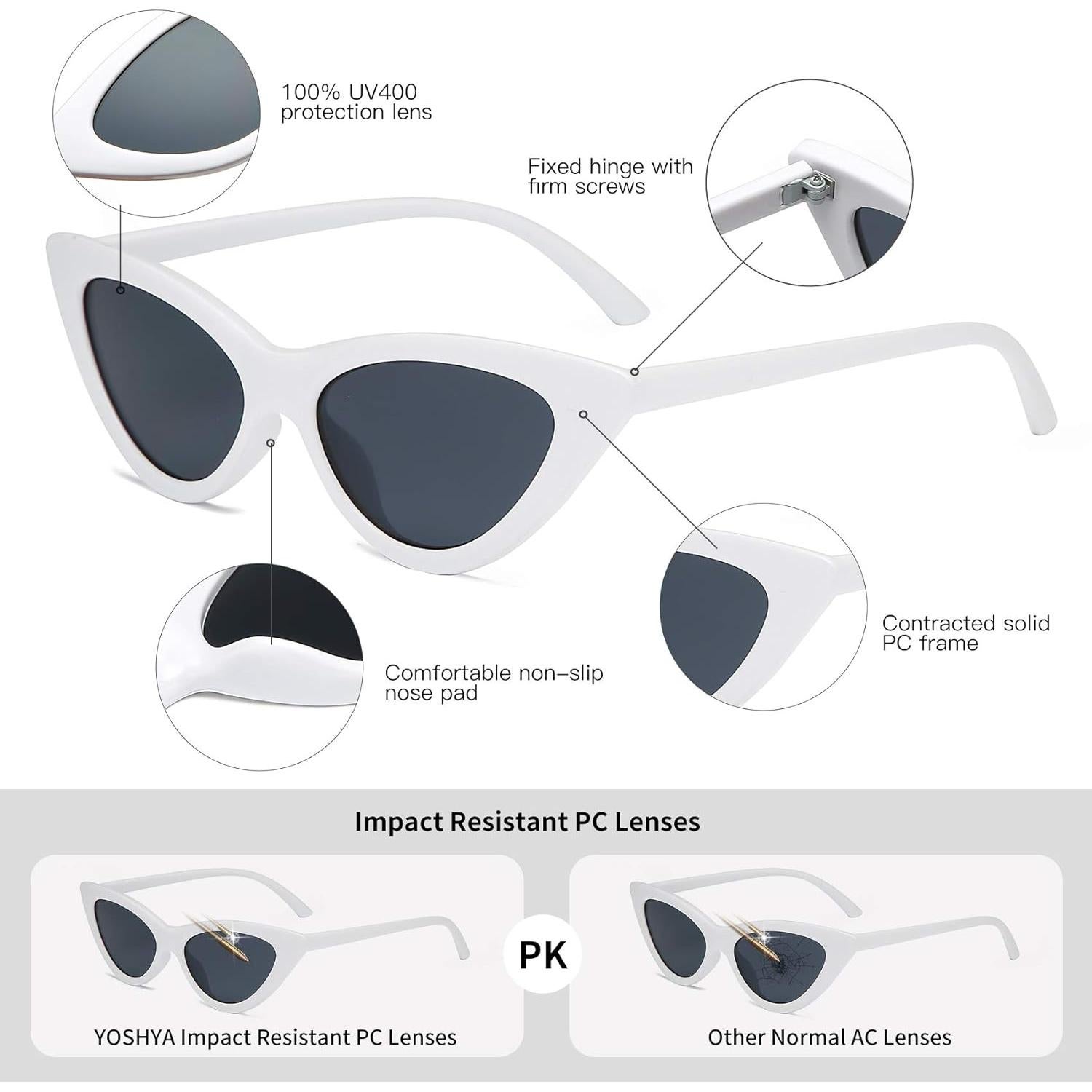 Gafas de sol retro de ojo de gato para mujer - Gris blanco