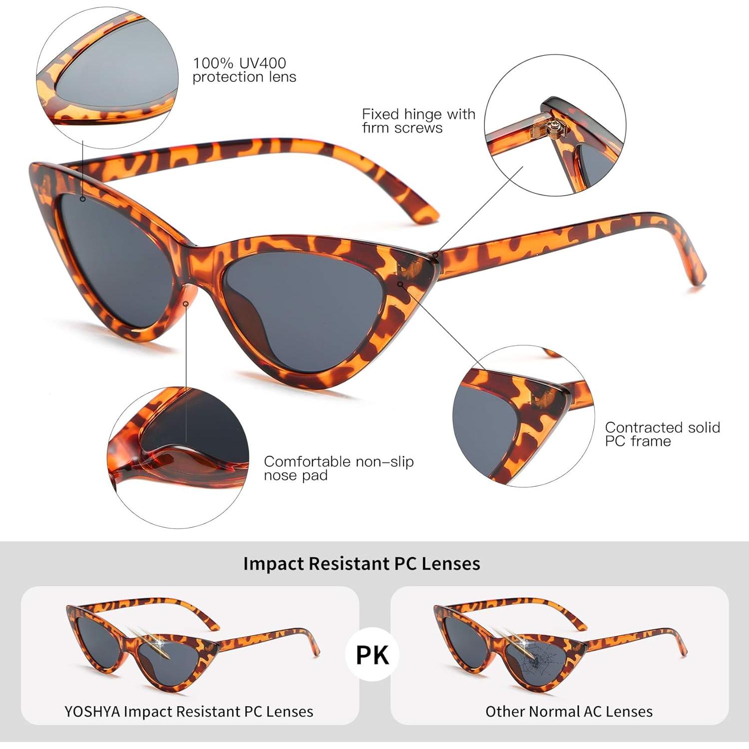 Gafas de sol retro de ojo de gato para mujer - Leopardo Gris